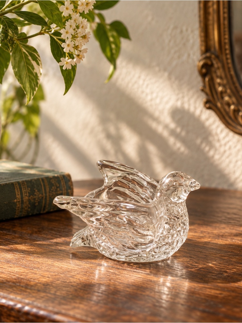 Vintage Clear Glass Bird Votive Candle Holder Figurine Farmhouse Cottagecore